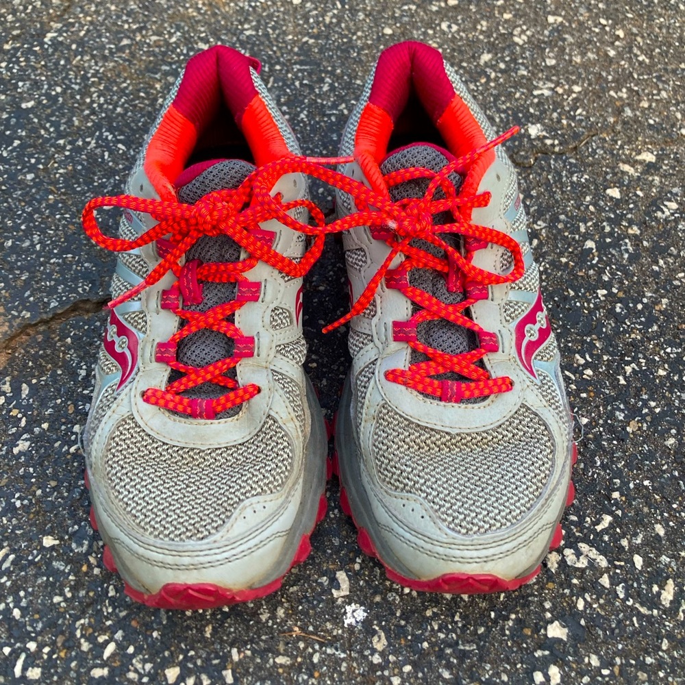 Saucony running/tennis shoes neon salmon/berry color